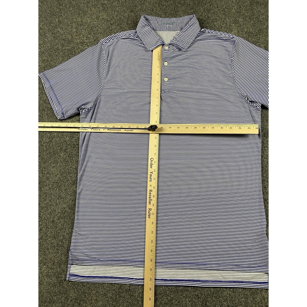B Draddy Polo Golf Shirt M Blue White  Striped Performance Embroidered Logo USA - Picture 6 of 10